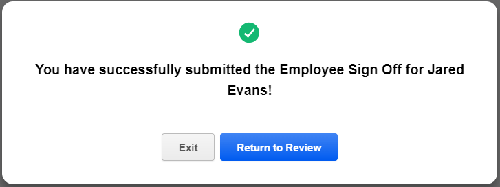 Success Message - Employee Signoff