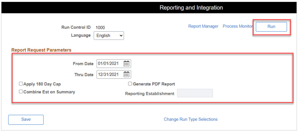 Image of Report Request Parameters section