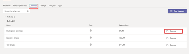 Restoring a channel in teams
