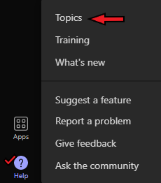 Help Topics in Teams App