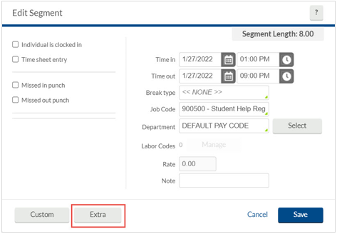 Edit Segment window with the Extra button